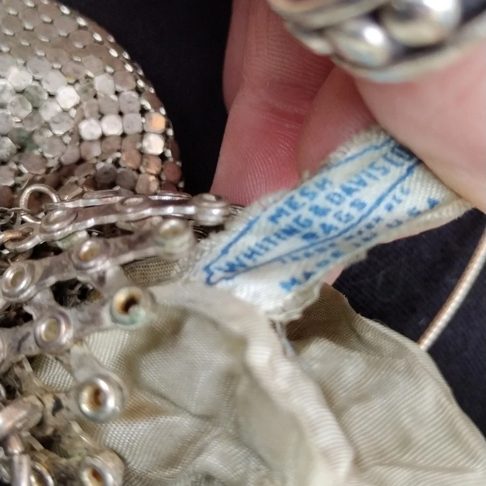 c1930s Whiting & Davis Silver Tone Mesh Gate Top Beggars Purse Bag + - Picture 7 of 8